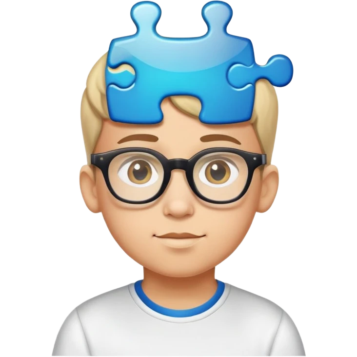genius boy with glasses and a puzzle piece symbol above his head emoji