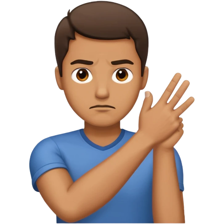 The man extends his arm forward, indicating that he refuses, as he say no emoji