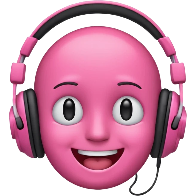 Create a pink happy emoji who listens to music emoji