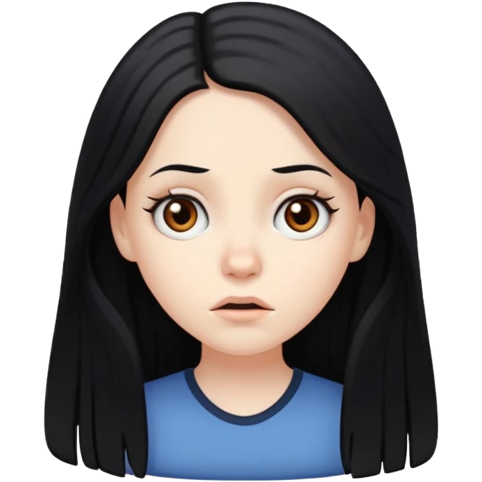 confused white girl with long black hair and brown eyes emoji