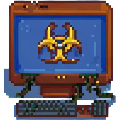 blue screen computer with a biohazard sign emoji