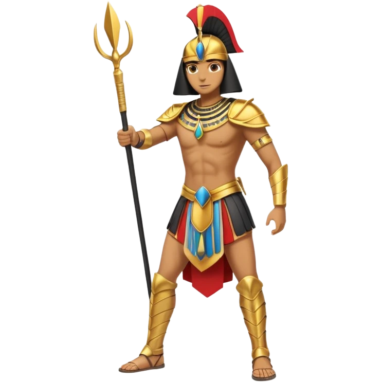 fullbody egyptian ancient soldier with spear and golden armor, action stance emoji