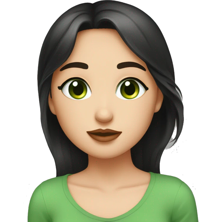 Lovers. Girl black hair square green eyes plump lips kisses a boy brown hair green eyes plump lips. Around peaches emoji