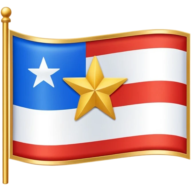 Flag with horizontal blue stripe, then horizontal white stripe, then horizontal red stripe. Red star in the middle outlined in gold  emoji