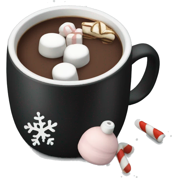 christmas black colour cup with hot chocolate and marshmallows with more Christmas details in the cup emoji