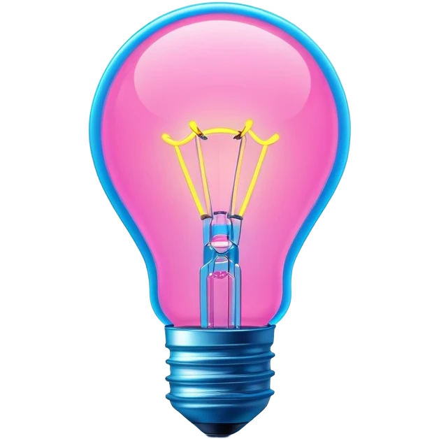 neon lightbulb, glowing blue and pink, soft glossy highlight, modern minimal shape emoji