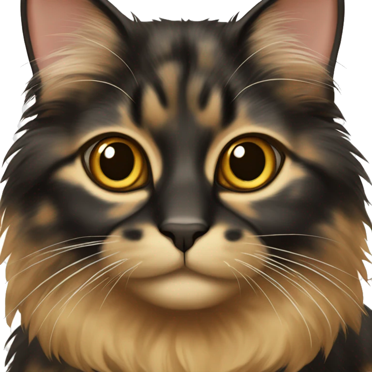 Tortoiseshell colored cat, long haired, mostly black fur emoji