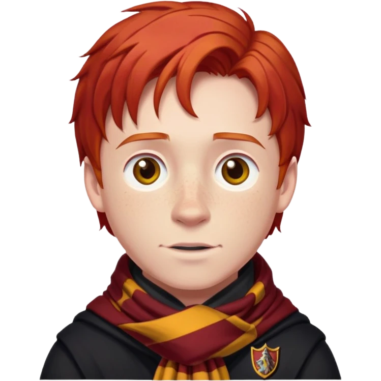 Ron Weasley with red hair, freckles, Gryffindor scarf emoji