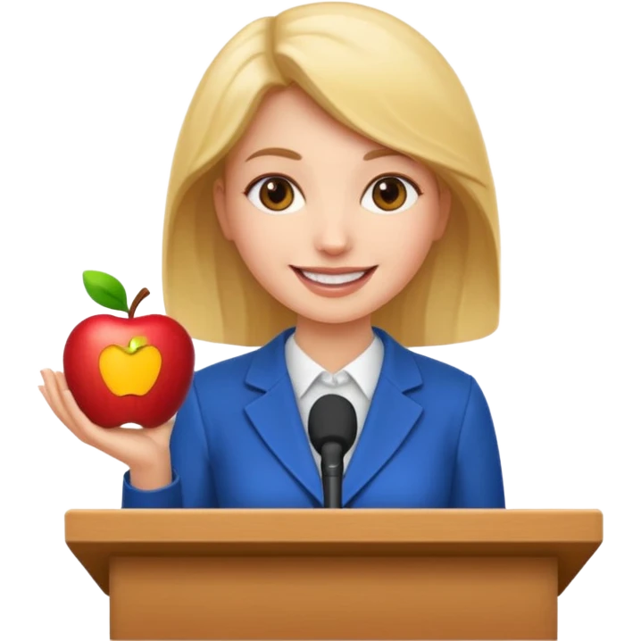 female presenter at a podium, simple background, apple emoji style emoji