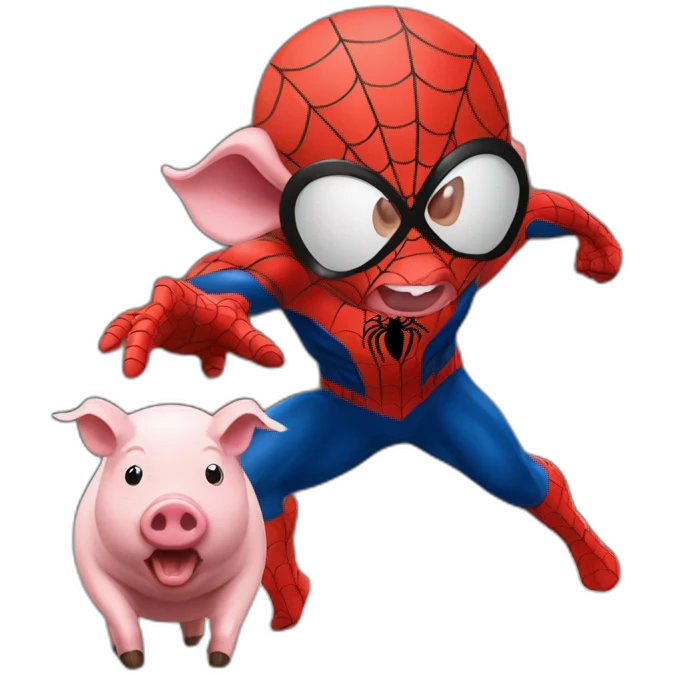 Spiderman bite a running pig emoji