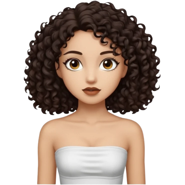 Woman with light skin and super dark brown-almost black colored irises eyes and waist length dark brown curly hair and white tube top with no straps emoji