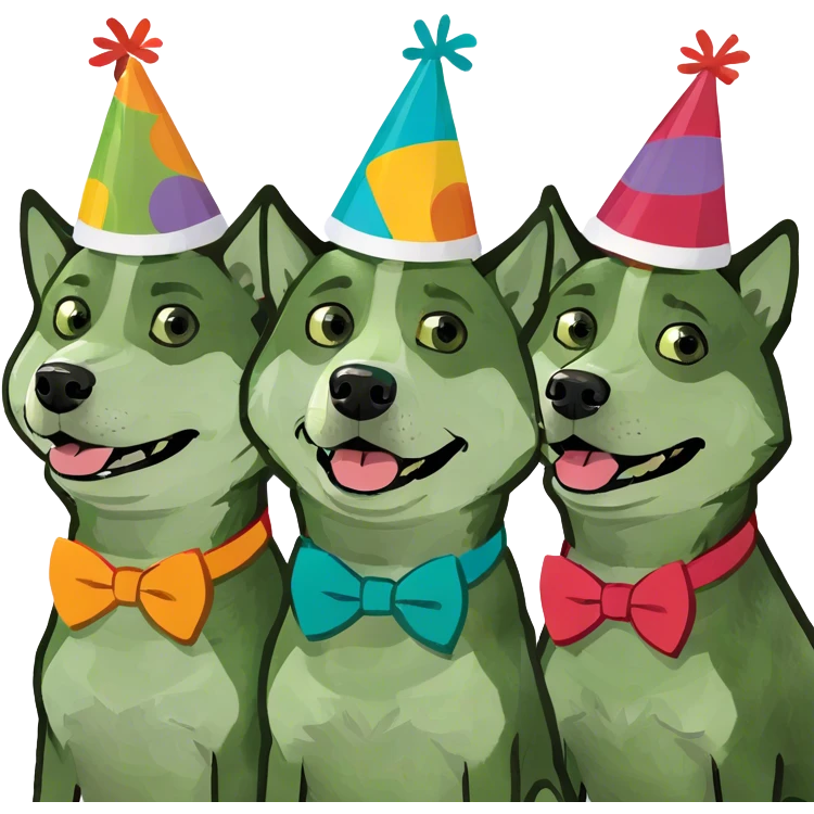 Three Siberian huskies birthday party emoji