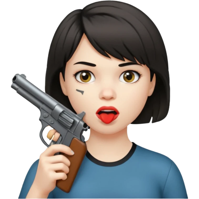 short hair girl with mullet putting gun in her mouth emoji