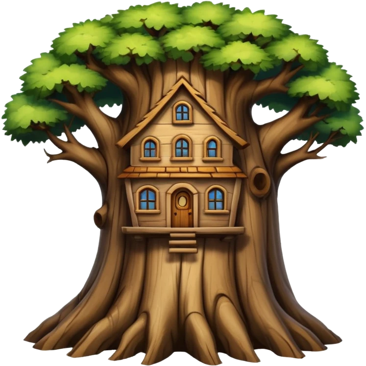 house inside a large dark tree trunk emoji