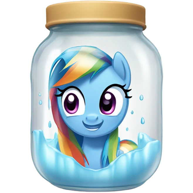 Rainbow Dash crying in a jar with milk at the bottom of the jar emoji