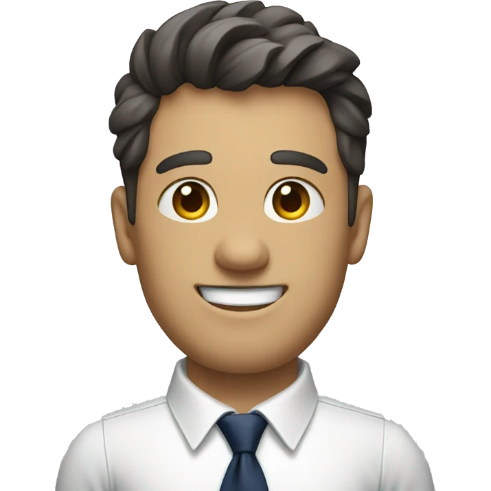 A modern man with glass white shirt and  navy blue tie waving hi emoji