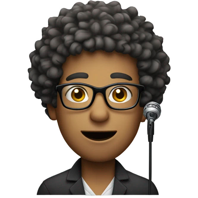 Curly hair guy with glasses on podcast emoji