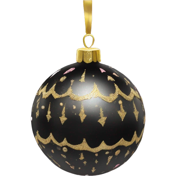Realistic black and pink metallic christmas bauble with gold accents.  emoji