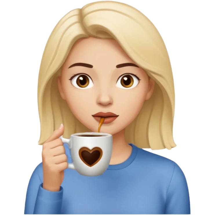 Woman drinking coffee and The edges of the eyes are wide open in the morning emoji