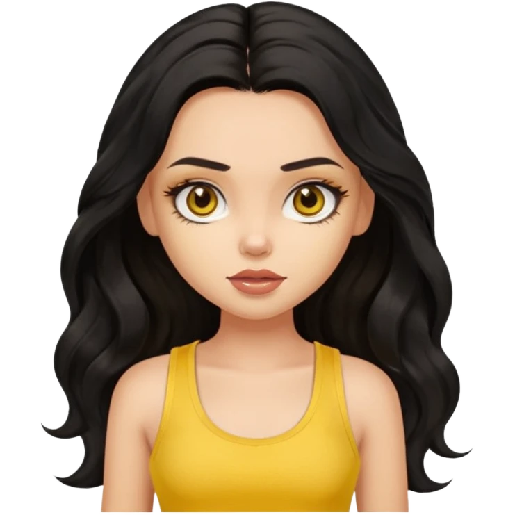 a pretty bratz light dusky girl with long wavy black hair in a yellow tank top emoji