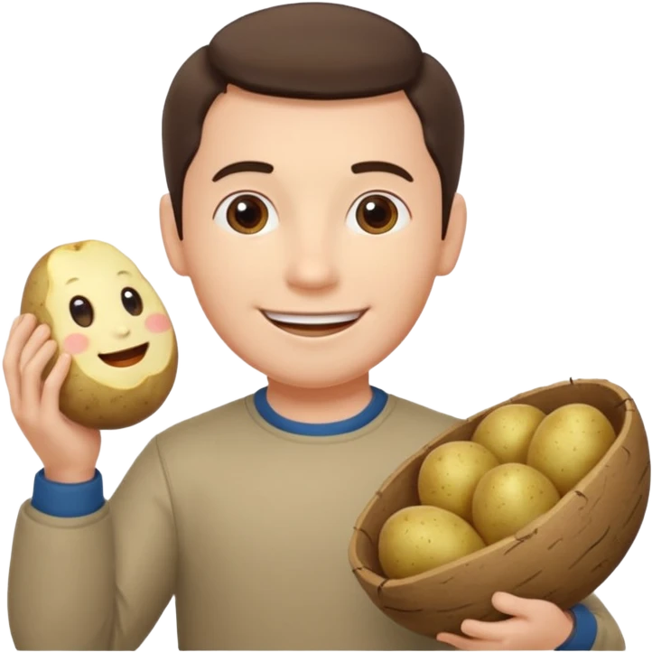 Виталий Гогунский (Кузя) из сериала "Универ" держит в руках картофельную ватрушку и тупо улыбается emoji