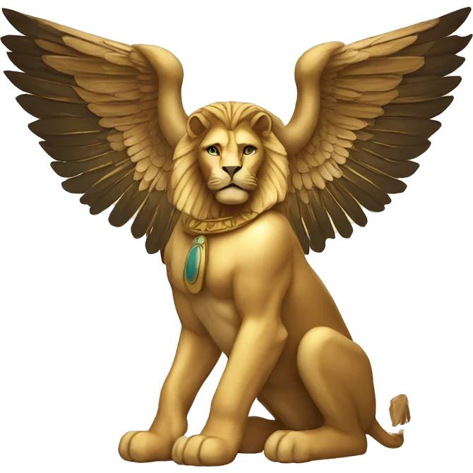 An emoji representing a greek sphinx (not egyptian) with wings of an eagle, body of a lion/cat and face of a woman emoji