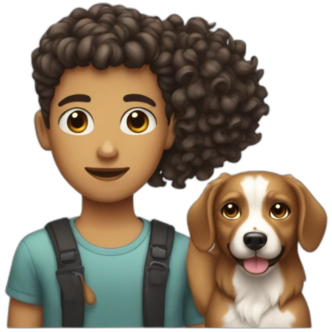 short hair boy with long hair girl with curly dog emoji