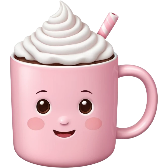 Hot chocolate with whipped cream and marshmallows in baby pink mug emoji