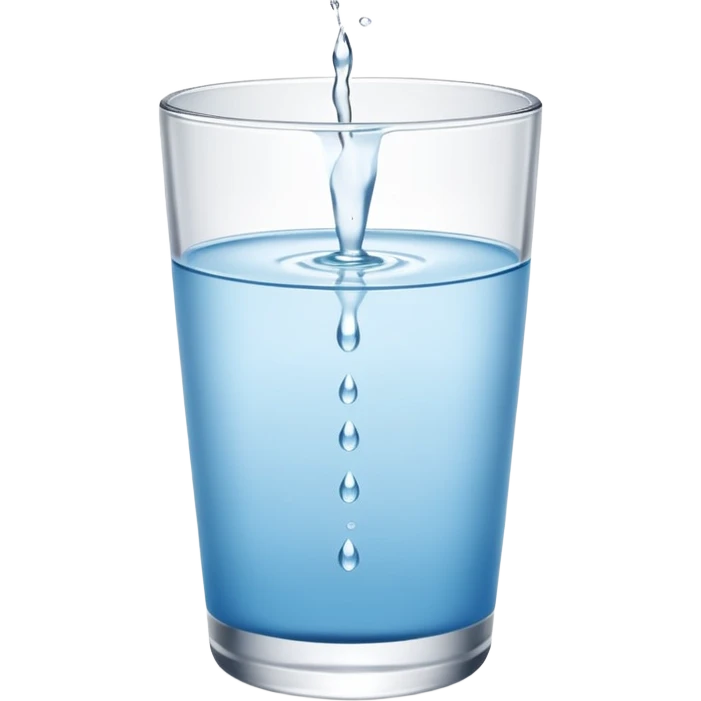 “A clear glass filled with clean drinking water, small water droplets on the outside, placed on a white table, minimal and fresh look” emoji