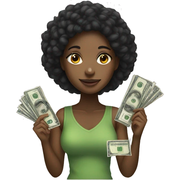 Black girl with money emoji