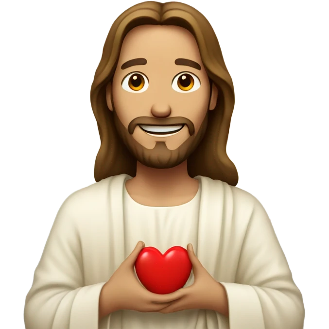 Jesus holding a cream red heart and smiling  emoji