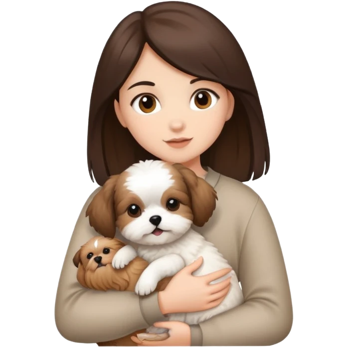 Brunette girl with a shitzu dog in arms  emoji