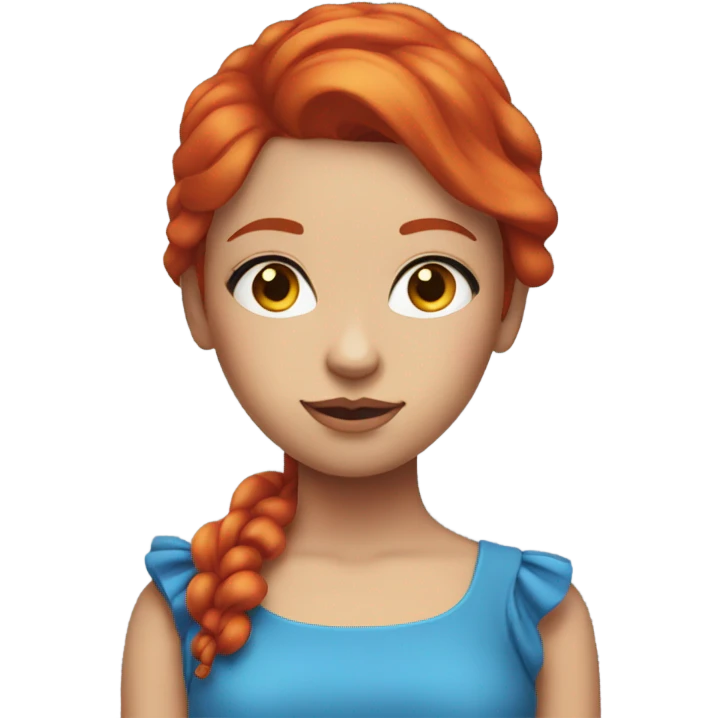Girl, red hair, colorful makeup, blue dress, head emoji