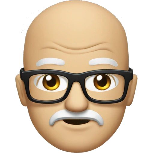 Angry bald man with intellectual glasses with rock metal t-shirt  emoji