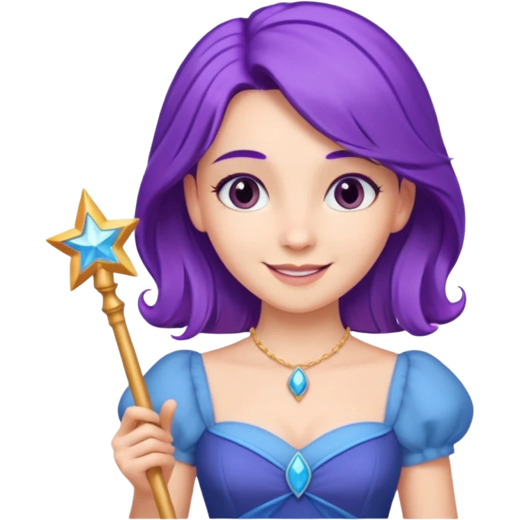 Princesses with Magic Wand in Purple Hair, blue dress emoji