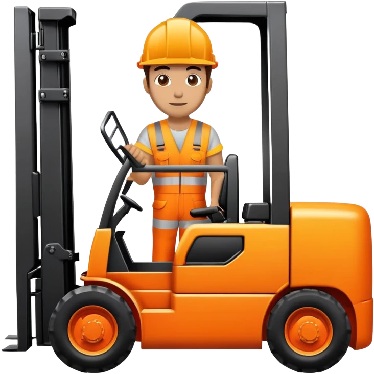 man wearing orange hi visibility overalls driving a forklift truck emoji