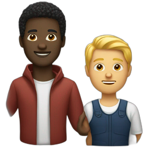 A black man holding a white man emoji
