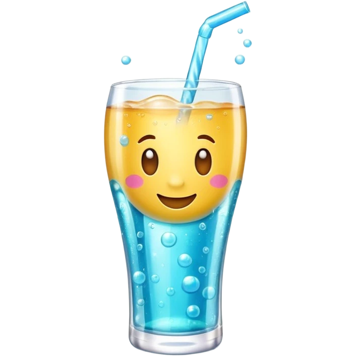3D iPhone style emoji of bubbly soda pop, fizzy bubbles rising, translucent sparkling liquid, isolated on white background, soft shadows, high detail, playful and cute. emoji