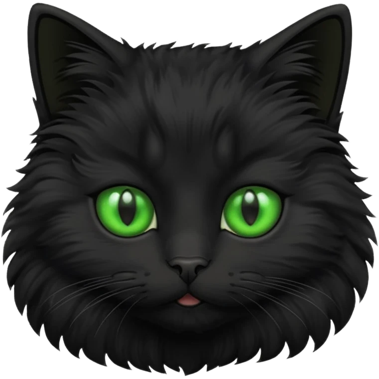 Black fluffy cat with green eyes emoji