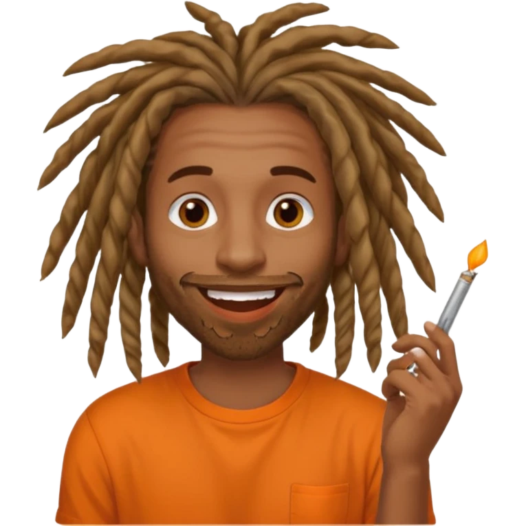 Brownskin man with long dreadlocks orange shirtblunt in mouth emoji
