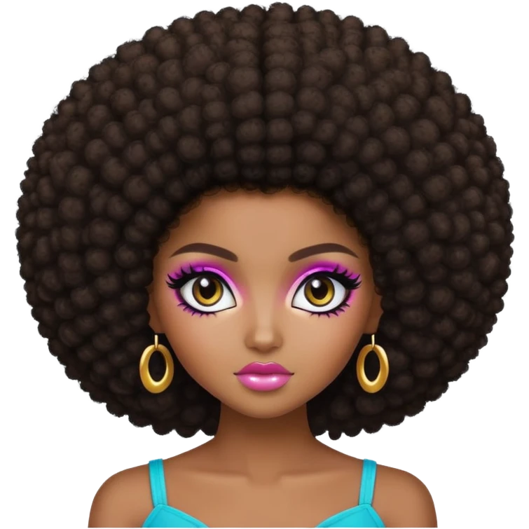 afro hair, dark skin, pretty eyes, pretty makeup, pretty bratz baddie emoji