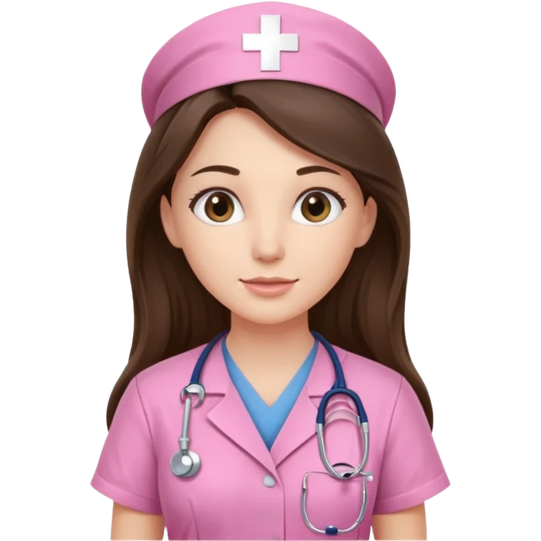 pretty brunette nurse with long hair in pink scrubs emoji