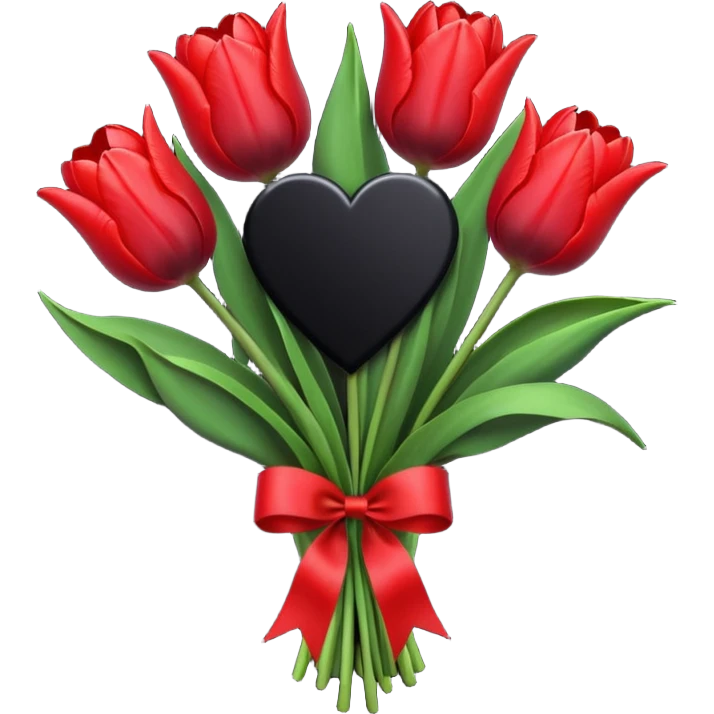 goth tulip bouquet, black tulips, heart-shaped tag emoji