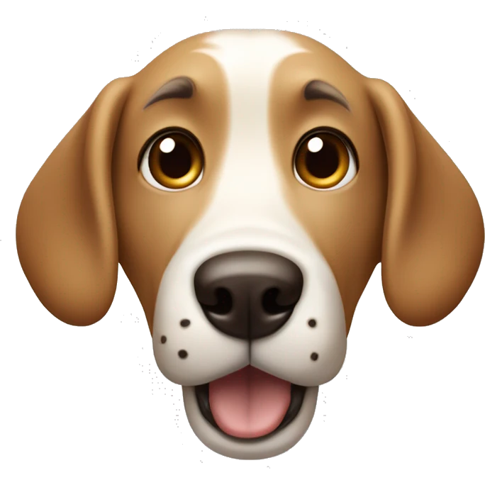 Light brown cartoon dog with long dark brown ears, big nose, rectangular white shout, round eyes, and bushy eyebrows  emoji