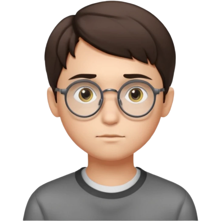 BRUNETTE teen boy with medium short middle parted hair, GREY eyes, round Glasses looking judging to the Side emoji