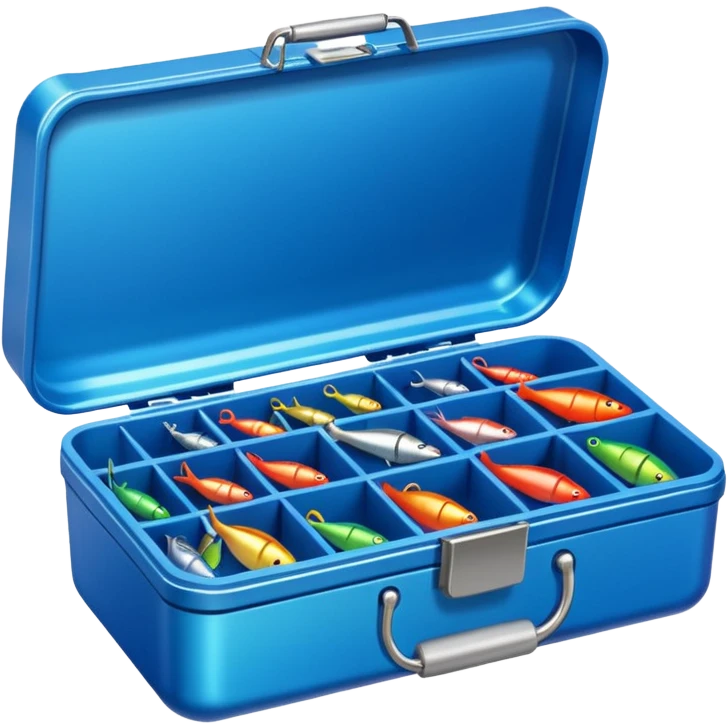 A tackle box filled with hooks, lures, and colorful bobbers.
 emoji