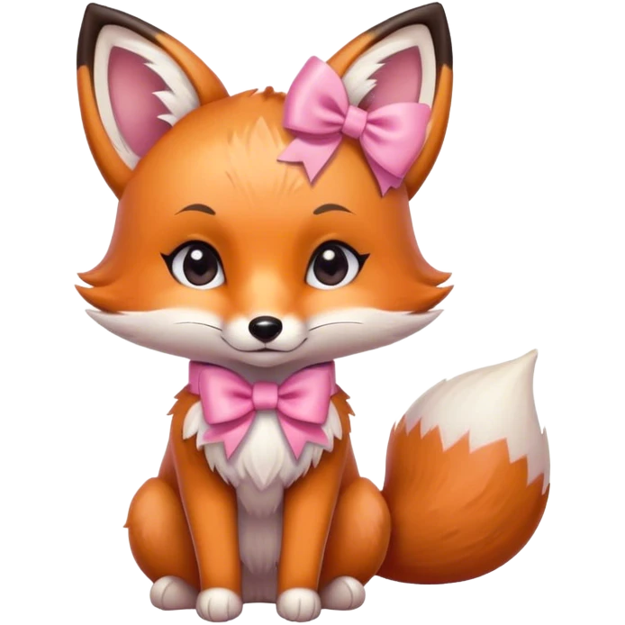 Cute fox with a pink bow sitting down emoji