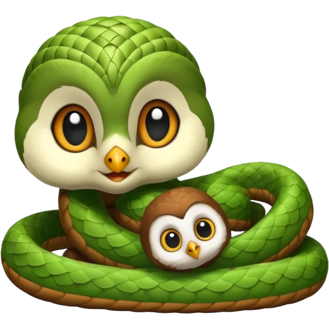 Cute baby snake looking at a baby owl emoji