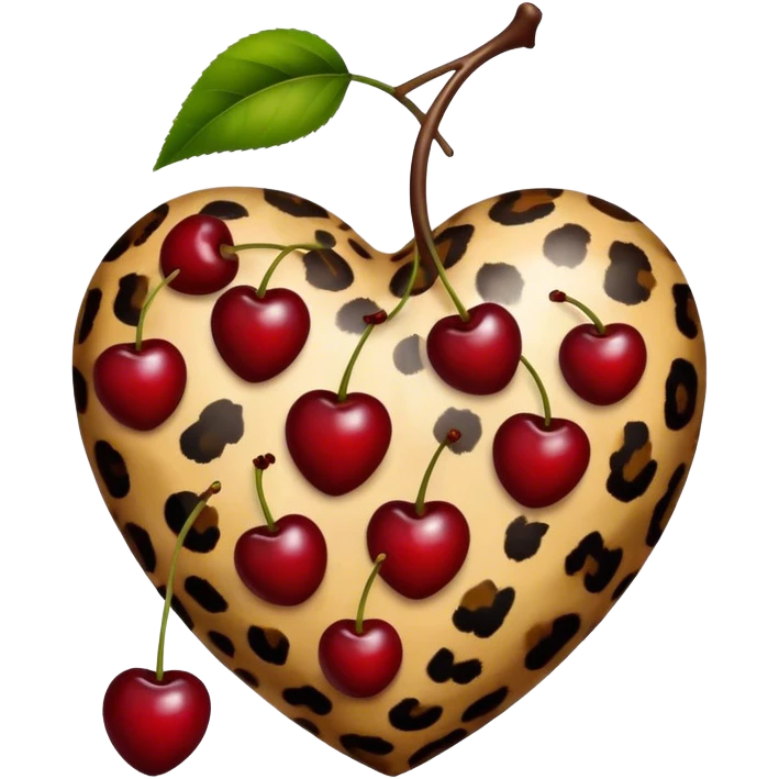 leopard print heart with two dark red cherry without stem  emoji
