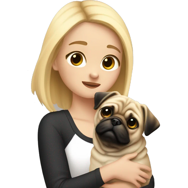 Girl with black gradient to blonde hair going vertically petting her pug emoji
